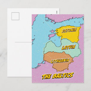Pop Art Illustrated Baltic States map Holiday Postcard