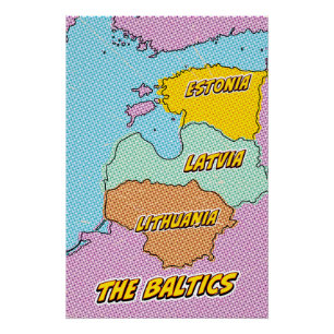 Pop Art Illustrated Baltic States map Poster