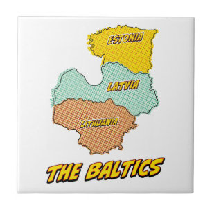 Pop Art Illustrated Baltic States map Tile