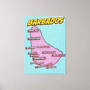 Pop Art Illustrated Barbados map Canvas Print