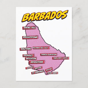 Pop Art Illustrated Barbados map Postcard