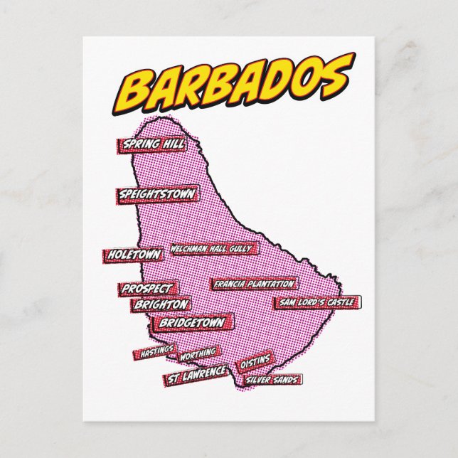 Pop Art Illustrated Barbados map Postcard (Front)