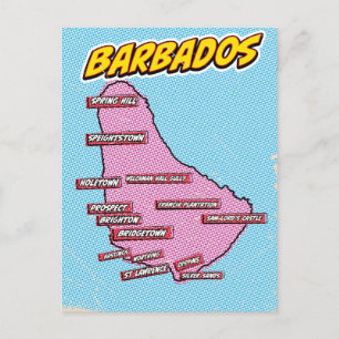 Pop Art Illustrated Barbados map Postcard