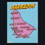 Pop Art Illustrated Barbados map Poster<br><div class="desc">A pop art style map of Barbados with a bright blue background and a dotted pattern.</div>