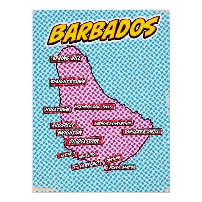Pop Art Illustrated Barbados map Poster (Front)