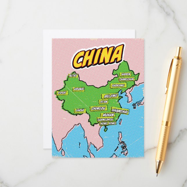 Pop Art Illustrated China map Enclosure Card (Front/Back In Situ)