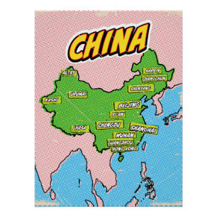 Pop Art Illustrated China map Poster