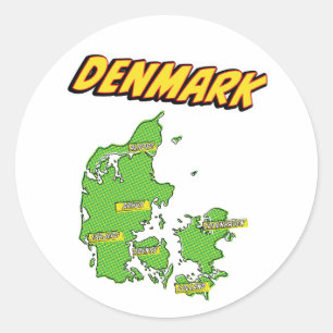 Pop Art Illustrated Denmark map Classic Round Sticker