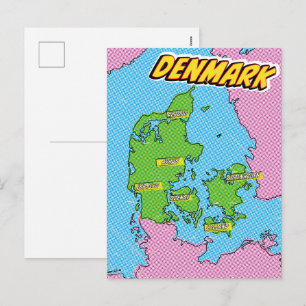 Pop Art Illustrated Denmark map Holiday Postcard