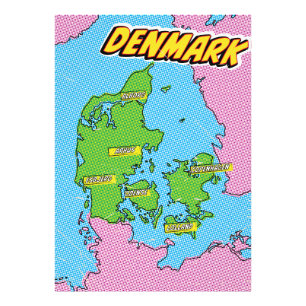 Pop Art Illustrated Denmark map Photo Print