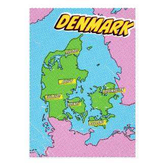 Pop Art Illustrated Denmark map Photo Print