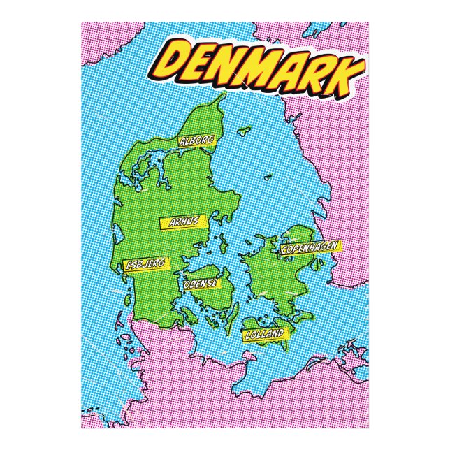 Pop Art Illustrated Denmark map Photo Print (Front)