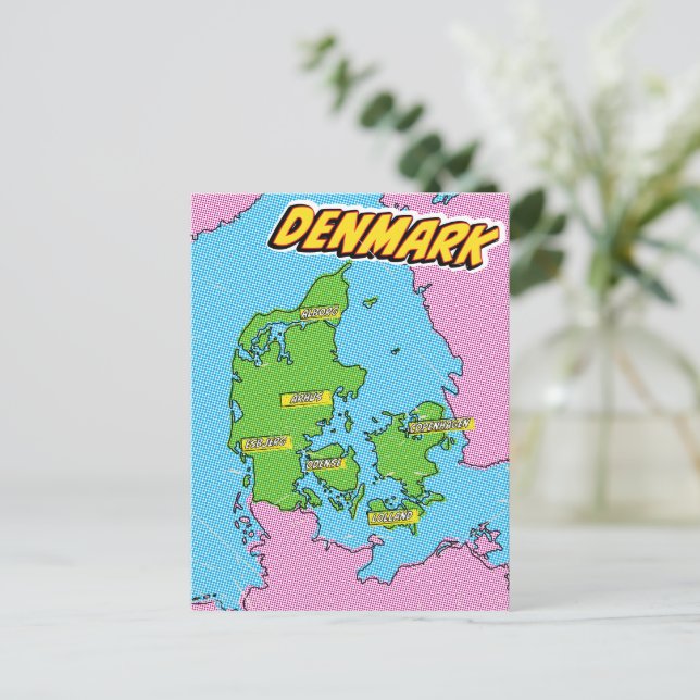 Pop Art Illustrated Denmark map Postcard (Standing Front)