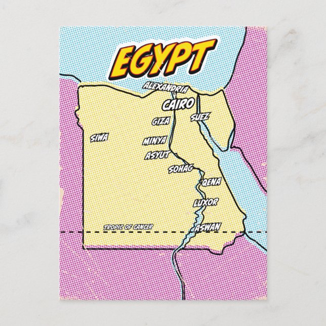 Pop Art Illustrated Egypt map Postcard (Front)