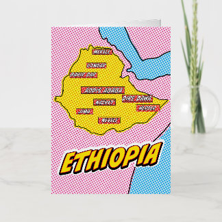 Pop Art Illustrated Ethiopia map Foil Greeting Card