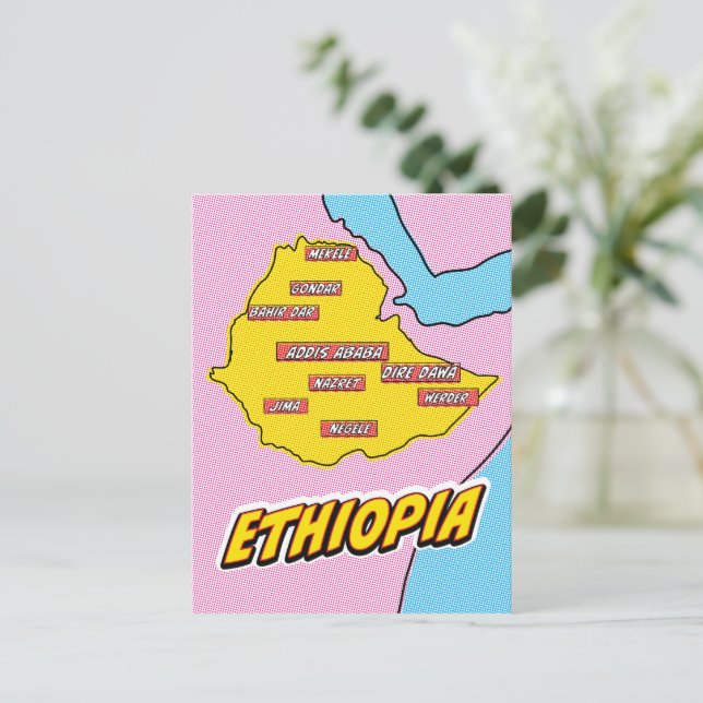 Pop Art Illustrated Ethiopia map Postcard (Standing Front)