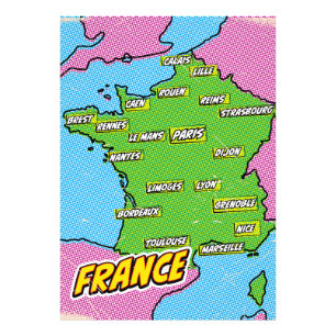 Pop Art Illustrated France map Photo Print