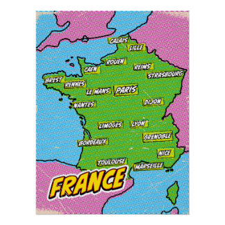 Pop Art Illustrated France map Poster