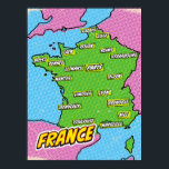 Pop Art Illustrated France map Poster<br><div class="desc">Pop Art Illustrated France European map in a beautiful vintage worn style.</div>