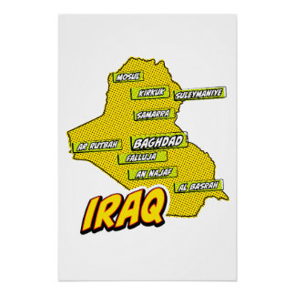 Pop Art Illustrated Iraq map Poster
