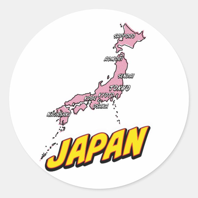 Pop Art Illustrated Japan map Classic Round Sticker (Front)