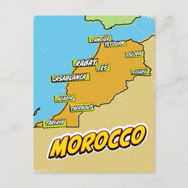 Pop Art Illustrated Morocco map Enclosure Card (Front)
