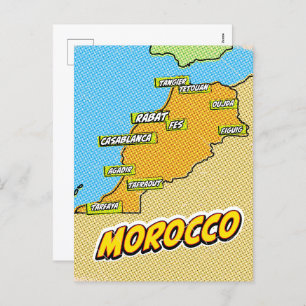 Pop Art Illustrated Morocco map Holiday Postcard