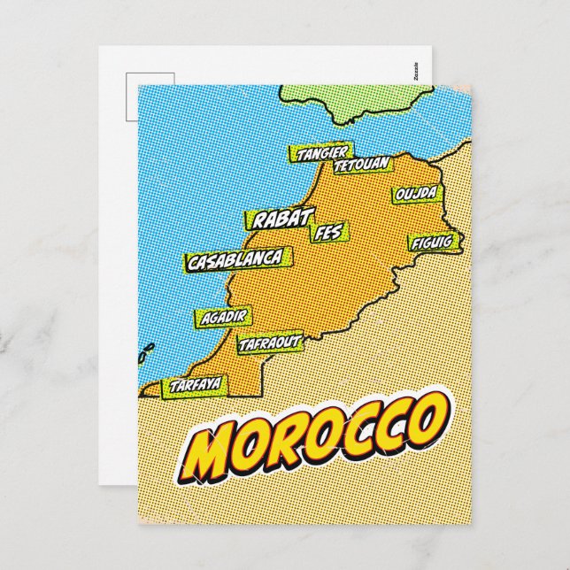 Pop Art Illustrated Morocco map Holiday Postcard (Front/Back)