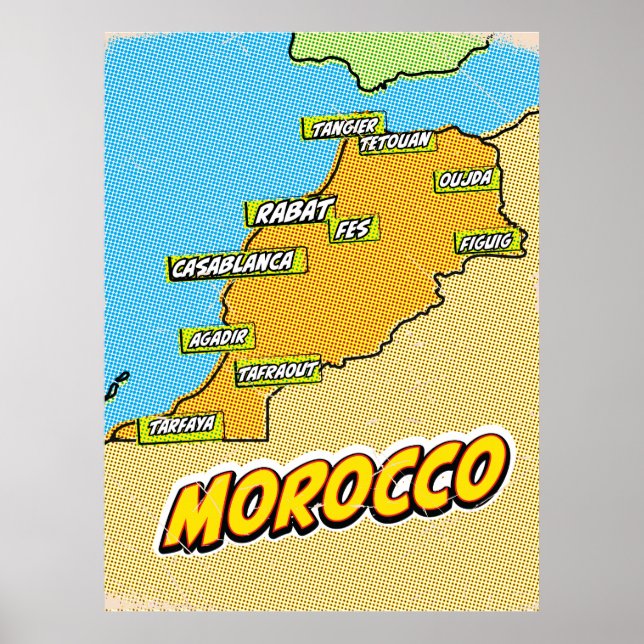 Pop Art Illustrated Morocco map Poster (Front)