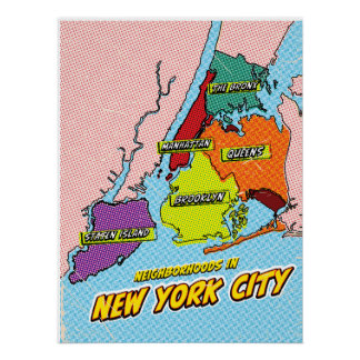 Pop Art Illustrated New York City map Poster