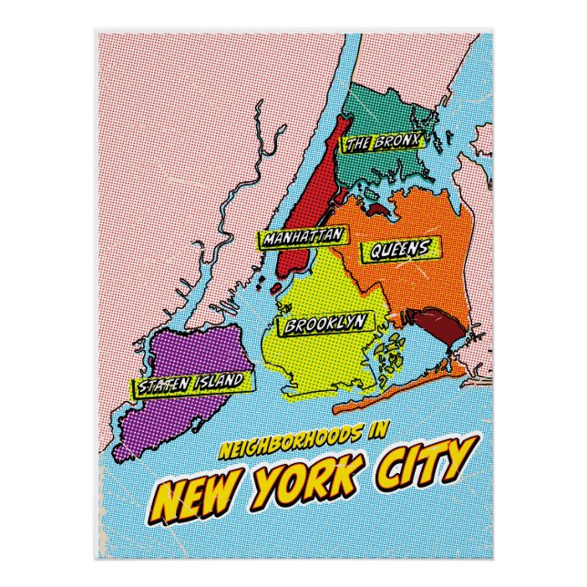 Pop Art Illustrated New York City map Poster (Front)
