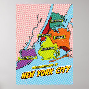 Pop Art Illustrated New York City map Poster