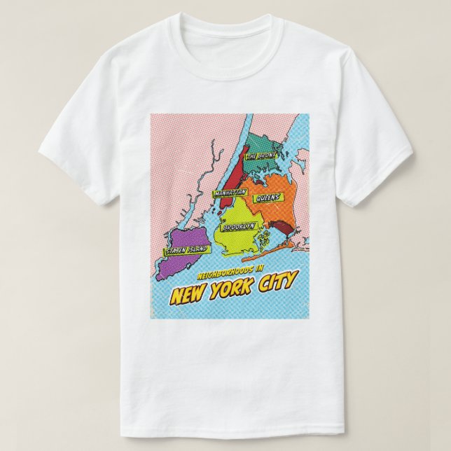 Pop Art Illustrated New York City map T-Shirt (Design Front)
