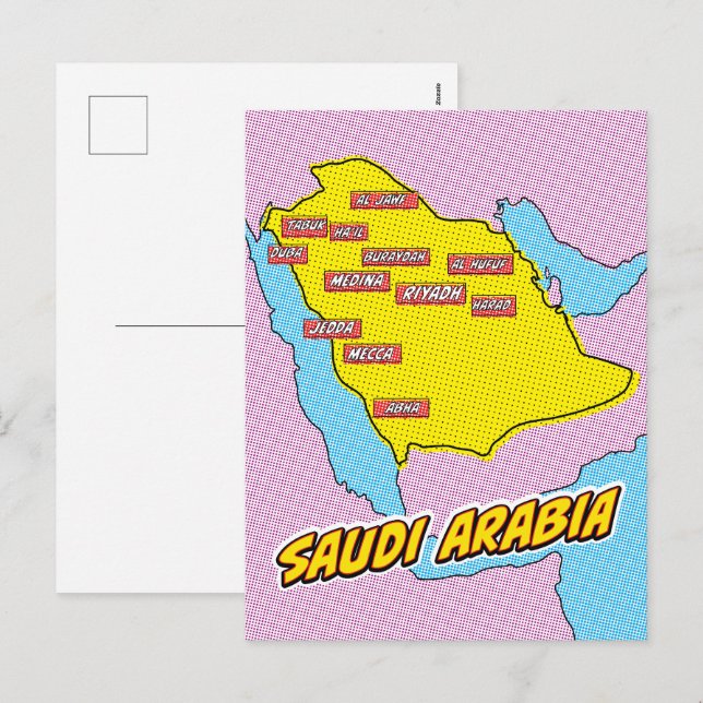 Pop Art Illustrated Saudi Arabia map Holiday Postcard (Front/Back)