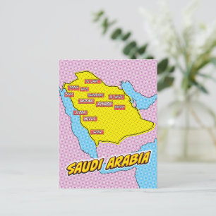 Pop Art Illustrated Saudi Arabia map Postcard