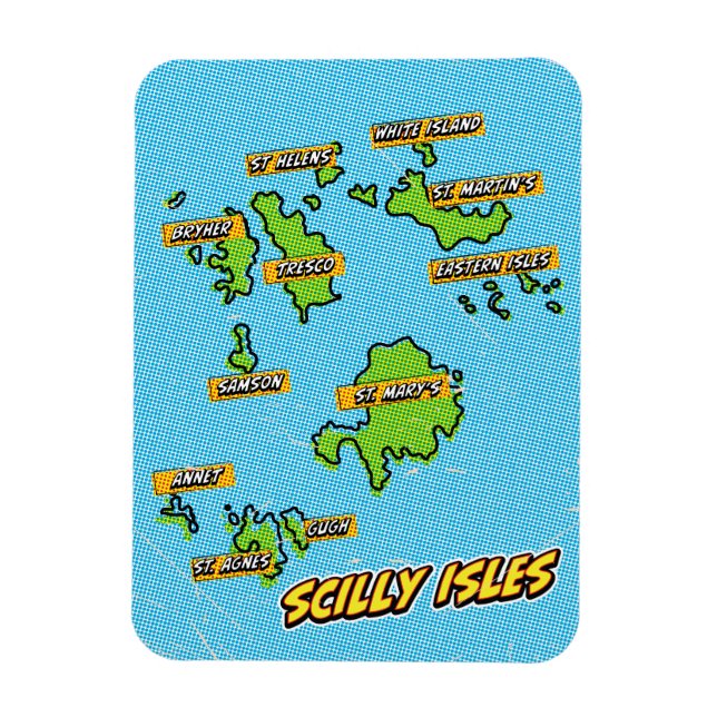 Pop Art Illustrated Scilly Isles map Magnet (Vertical)