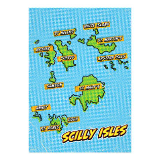 Pop Art Illustrated Scilly Isles map Photo Print