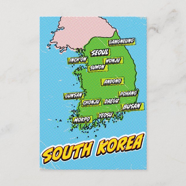 Pop Art Illustrated South Korea map Enclosure Card (Front)