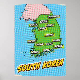Pop Art Illustrated South Korea map Poster