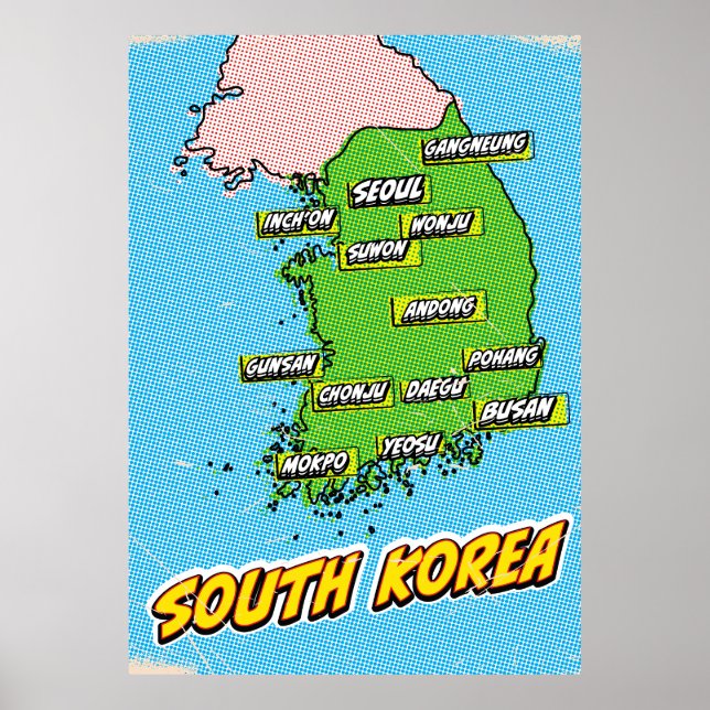 Pop Art Illustrated South Korea map Poster (Front)