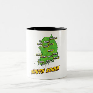 Pop Art Illustrated South Korea map Two-Tone Coffee Mug