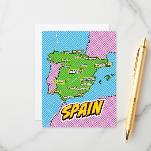 Pop Art Illustrated Spain map Enclosure Card (Front/Back In Situ)