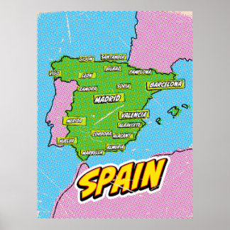 Pop Art Illustrated Spain map Poster