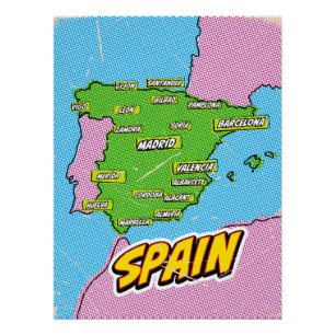 Pop Art Illustrated Spain map Poster
