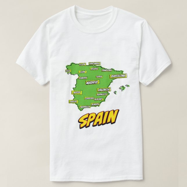 Pop Art Illustrated Spain map T-Shirt (Design Front)