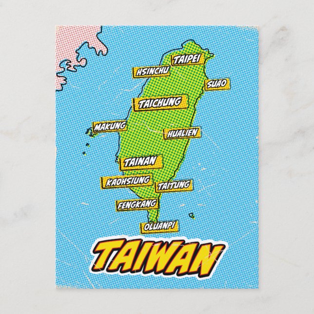 Pop Art Illustrated Taiwan map Enclosure Card (Front)