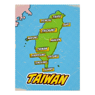 Pop Art Illustrated Taiwan map Poster