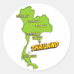 Pop Art Illustrated Thailand map Classic Round Sticker