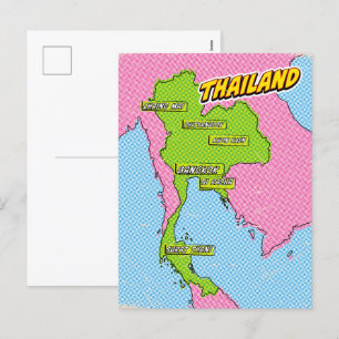 Pop Art Illustrated Thailand map Holiday Postcard