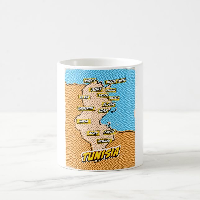 Pop Art Illustrated Tunisia map Coffee Mug (Center)